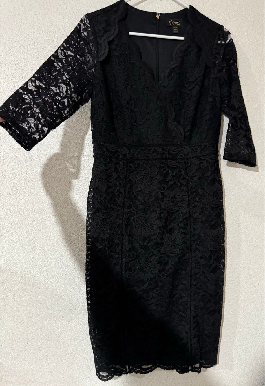 Thalia Sodi Black Floral Lace Sheath Dress Small V-Neck 3/4 Sleeve Fully Lined